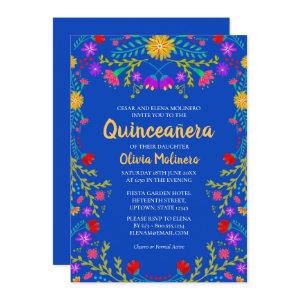 Quinceanera Royal Blue Mexican Flowers Birthday