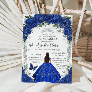 Quinceañera Royal Blue Roses Floral Vintage Silver