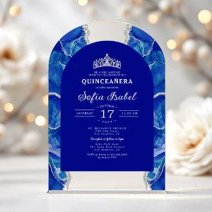 Quinceañera Royal Blue Silver Agate Elegant Acrylic
