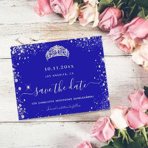 Quinceanera royal blue silver budget save date flyer