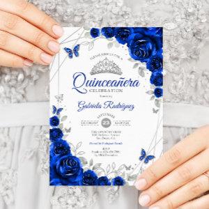 Quinceanera Royal Blue Silver Floral