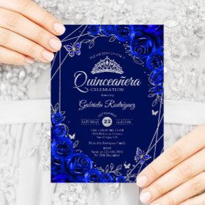 Quinceanera Royal Blue Silver Floral