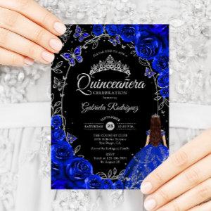 Quinceanera Royal Blue Silver Floral