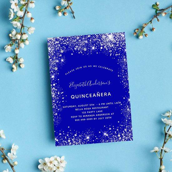 Quinceanera royal blue silver glitter dust glam