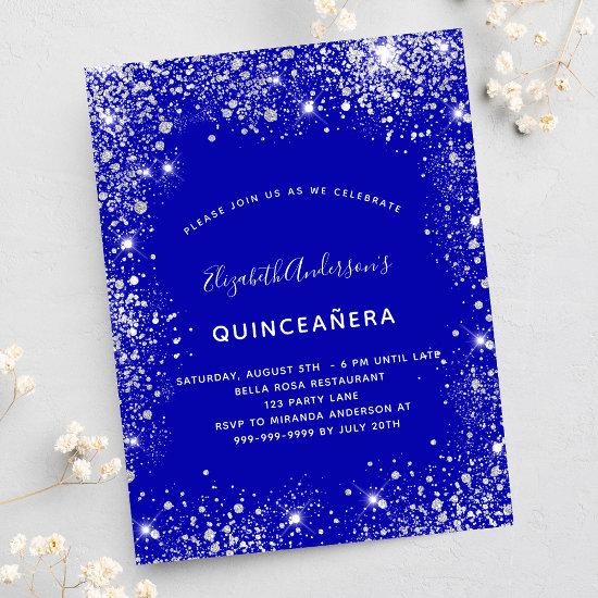 Quinceanera royal blue silver glitter dust glam  postcard