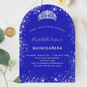 Quinceanera royal blue silver glitter tiara arch
