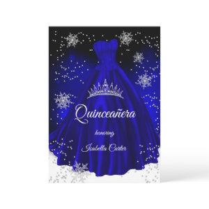 Quinceanera Royal blue snowflake Silver Dress