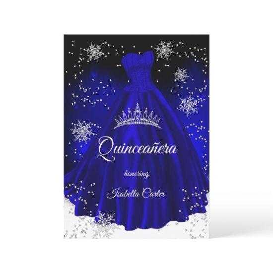 Quinceanera Royal blue snowflake Silver Dress
