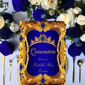 Quinceanera Royal Blue Ultra Gold Tiara Party