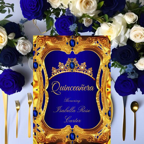 Quinceanera Royal Blue Ultra Gold Tiara Party