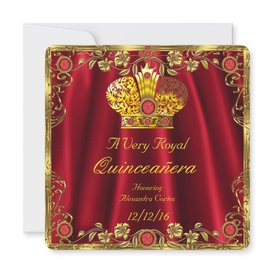 Quinceanera Royal Red Gem Gold Princess Crown 3