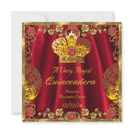 Quinceanera Royal Red Gem Gold Princess Crown 5