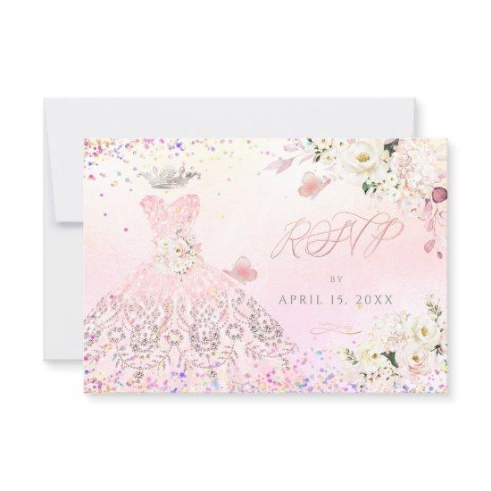 Quinceanera RSVP Blush Pink Glitter Gown  Invitati