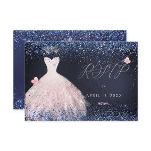 Quinceanera RSVP Butterfly Blush Gown Navy In