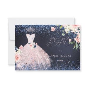 Quinceanera RSVP Butterfly Blush Gown Navy