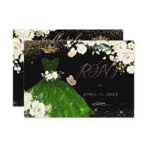 Quinceanera RSVP Emerald Green Glitter Gown
