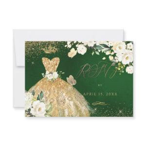 Quinceanera RSVP Emerald Green Gold Glitter Gown