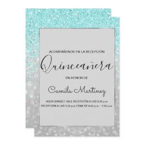 Quinceanera RSVP Teal Blue Girly Glitter Sparkle