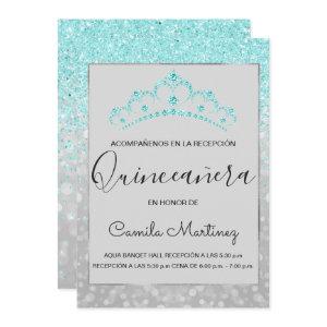 Quinceanera RSVP Teal Blue Girly Glitter Sparkle
