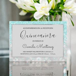 Quinceanera RSVP Teal Blue Girly Glitter Sparkle
