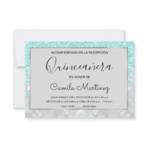 Quinceanera RSVP Teal Blue Girly Glitter Sparkle