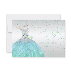 Quinceanera RSVP Turquoise Silver Glitter Gown Inv