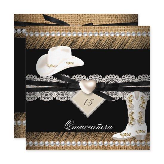Quinceanera Rustic Burlap Cowgirl Hat Boots Party
