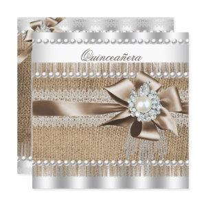 Quinceanera Rustic Burlap Pearl Lace Pearl