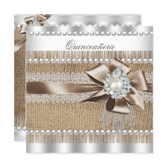 Quinceanera Rustic Burlap Pearl Lace Pearl