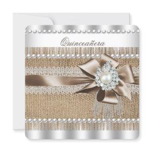 Quinceanera Rustic Burlap Pearl Lace Pearl
