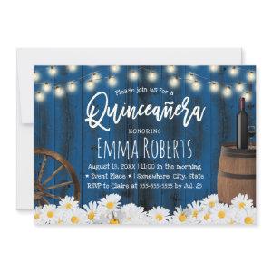 Quinceanera Rustic Daisy Flowers Barrel Navy Blue