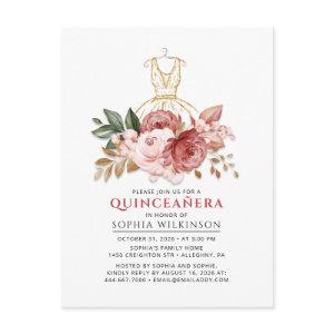 Quinceanera Rustic Floral Faux Gold Dress 15th  Postcard