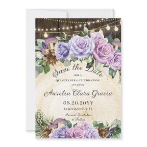 Quinceañera Rustic Purple Floral Enchanted Forest Save The Date