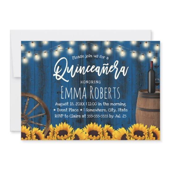 Quinceanera Rustic Sunflowers Barrel Navy Blue
