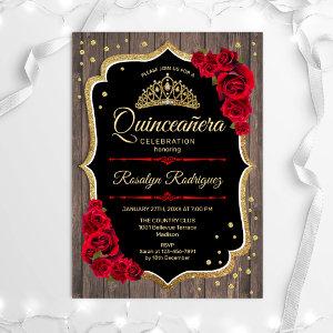 Quinceanera - Rustic Wood Gold Red