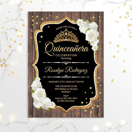 Quinceanera - Rustic Wood Gold White