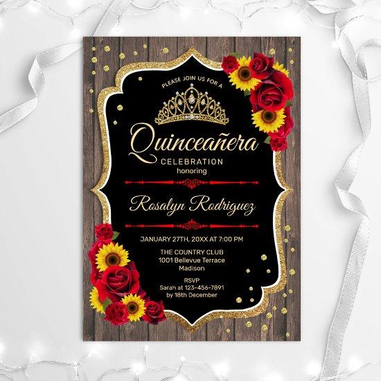 Quinceanera - Rustic Wood Sunflowers Roses