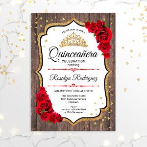 Quinceanera - Rustic Wood White Red Gold