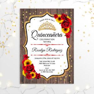Quinceanera - Rustic Wood White Sunflowers Roses