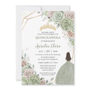 Quinceañera Sage Green Champagne Gold Floral