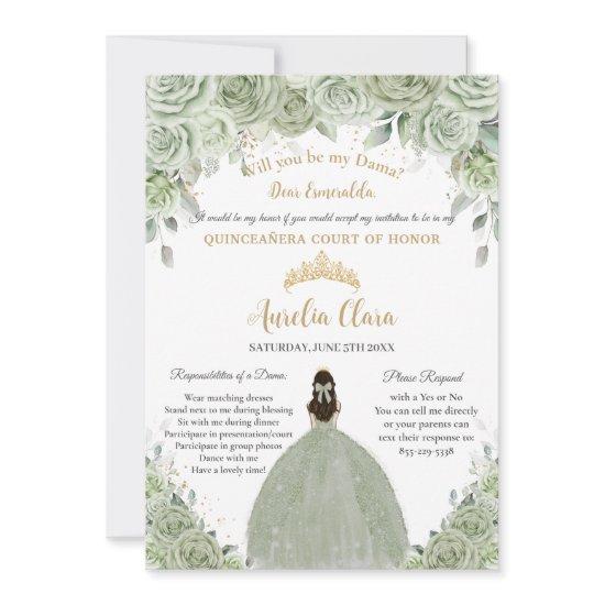 Quinceañera Sage Green Floral Dama Request