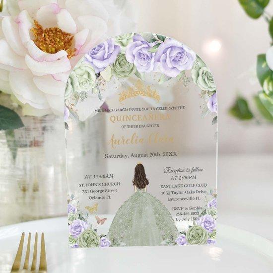 Quinceañera Sage Green Purple Lilac Floral Arch Acrylic