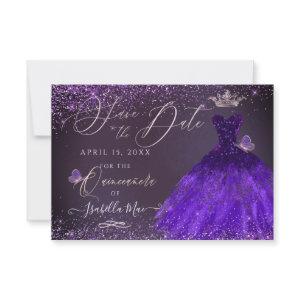 Quinceanera Save Date Butterfly Ultra Violet Gown