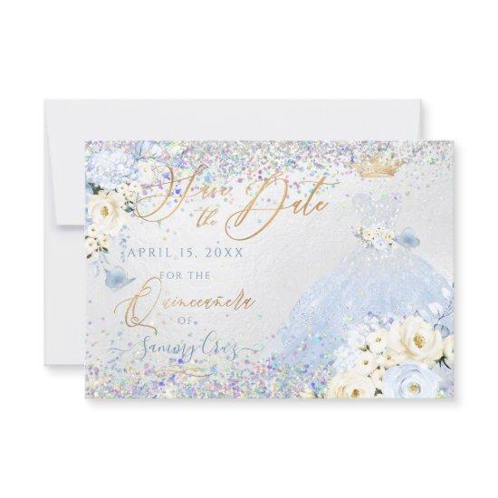 Quinceanera Save Date Holographic Confetti