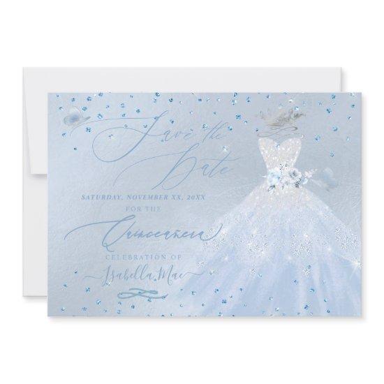 Quinceanera Save the Date Blue Silver