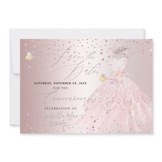 Quinceanera Save the Date Blush Rose Sweet Peas