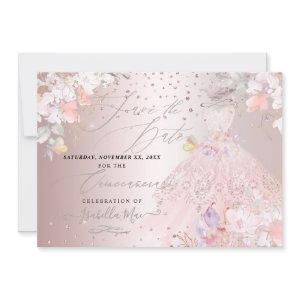 Quinceanera Save the Date Blush Rose Sweet Peas
