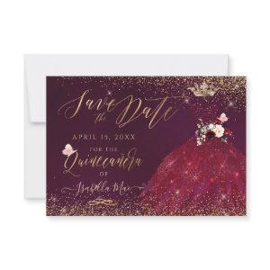 Quinceanera Save the Date Burgundy Gown  Invitatio