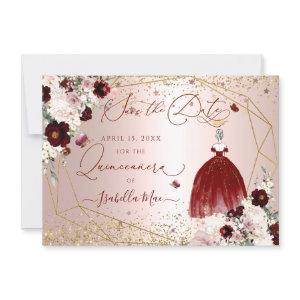 Quinceanera Save the Date Burgundy Gown