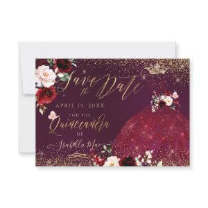 Quinceanera Save the Date Burgundy Gown